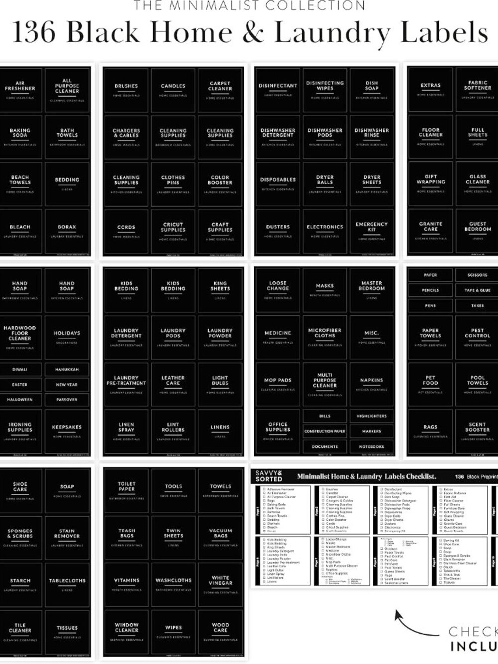 Black Laundry Labels for Jars, 136 Preprinted Home and Laundry Stickers for Stor - Picture 5 of 9